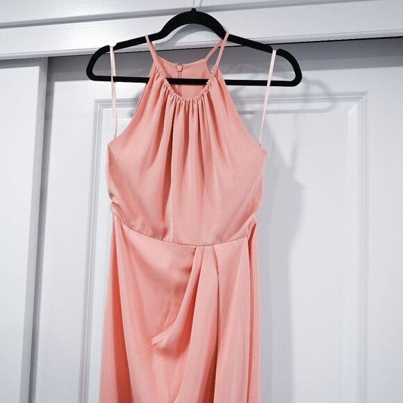 Shona Joy Size 2 Blush High Neck Gathered Faux Wrap Satin Maxi Dress - Picture 4 of 11